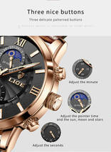 LIGE メンズ クオーツ 腕時計 高品質 ビジネス ウォッチ カジュアル スポーツ クロノグラフ レザー 時計 シルバー × ブラック_画像4