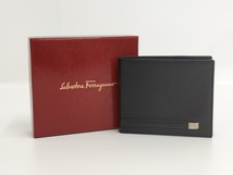 【中古】Salvatore Ferragamo 二つ折り 財布 札入れ レザー ブラック_画像10