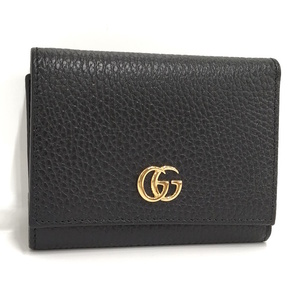 【中古】GUCCI プチマーモント Wホック三つ折り財布 レザー ブラック 180124