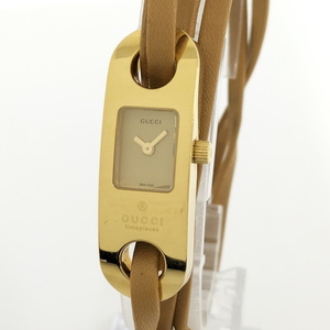 【中古】GUCCI ブレスウォッチ レディース 腕時計 クオーツ SS GP レザー ゴールド文字盤 6100L