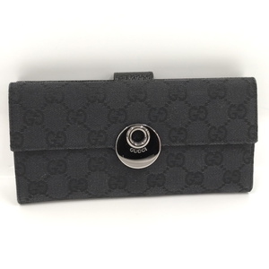 【中古】GUCCI 二つ折り長財布 GGキャンバス ブラック 120931