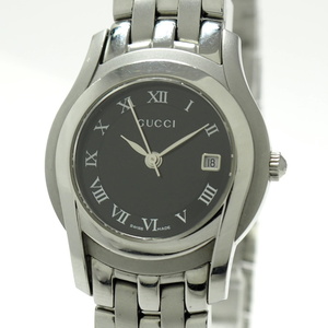 【中古】GUCCI レディース 腕時計 クオーツ SS ローマン文字 ブラック文字盤 5500L