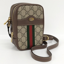 【中古】GUCCI ショルダーバッグ オフィディア GGスプリーム PVC レザー シェリーライン ベージュ ブラウン 546595_画像1