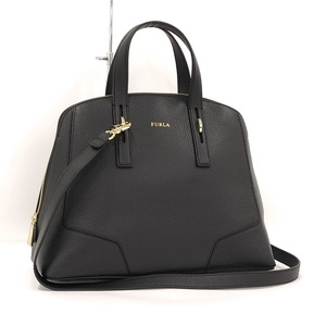 【中古】FURLA ベルラ 2WAY ショルダーバッグ ロゴ レザー ブラック