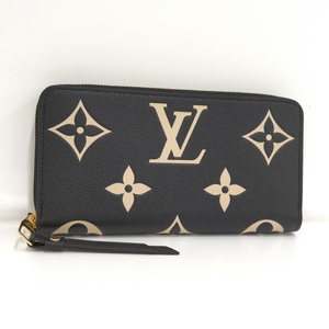 【中古】LOUIS VUITTON ジッピー ウォレット ラウンドファスナー 長財布 モノグラム アンプラント ブラック ベージュ M80481