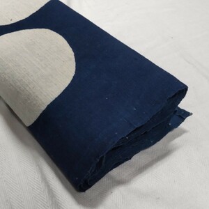 【時代布】藍染め 木綿 三星 一文字 家紋 2巾 約216cm 生地 古布 古裂 アンティーク リメイク素材 A-558