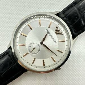 B2402-04-8　１円スタート　稼動品　クオーツ　エンポリオアルマーニ　スモセコ　メンズ腕時計　シルバー