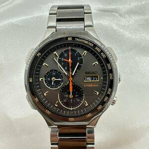 A2402-5-５　１円スタート　稼動品　クオーツ　SEIKO　セイコークロノグラフ 1/100sec　メンズ腕時計　ブラック
