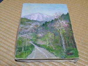 風景画【油絵】山 道 サイズＦ3 約28×22cm 