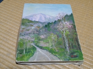 風景画【油絵】山 道 サイズF3 約28×22cm 絵画,油彩,自然、風景画