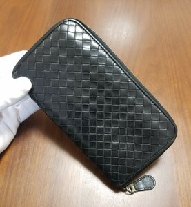 【１円スタート】BOTTEGA VENETA ボッテガヴェネタ 長財布　小銭入れ　イントレチャート　ラウンドファスナー　 ブラック系