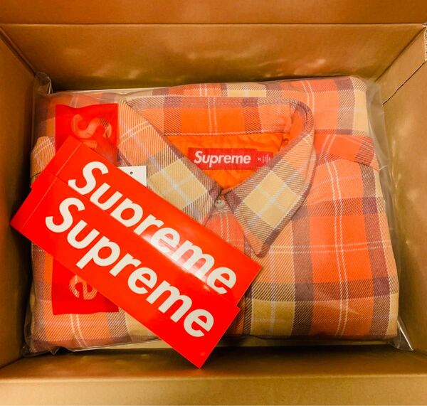 Supreme Quilted Flannel Snap Shirt Orange Msize