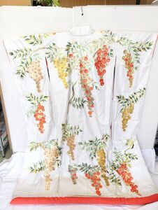 S/ 着物 打掛 和装 婚礼 衣装 葡萄 金糸 刺繍 白地 貸衣装 現状品 / NY-1470 ⑫