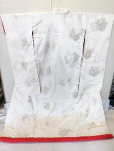 S/ 着物 打掛 白無垢 赤ふき 和装 婚礼 衣装 松竹梅 刺繍 白地 貸衣装 現状品 / NY-1464 ⑥