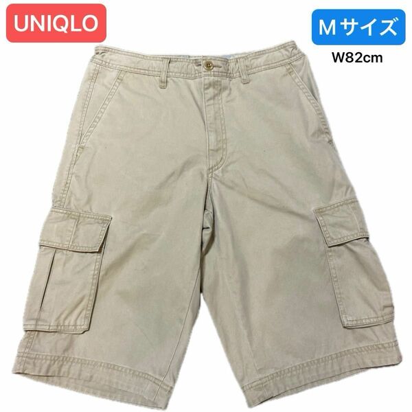 UNIQLO ユニクロ メンズ ハーフパンツ Mサイズ W82cm カーゴショートパンツ ベージュ系 ＊一部汚れあり