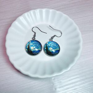 アート　レディース ピアス アクセサリー イヤリング　名画　誕生日　ギフト　ジュエリー　プレゼント　絵画　星月夜