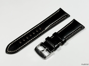 ラグ幅：22mm ブラック コードバン 本革 レザーベルト ハンドメイド 尾錠付き レザーバンド 腕時計ベルト LB101