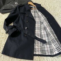 極美品★超希少LLサイズ!! バーバリーブラックレーベル BURBERRY BLACK LABEL トレンチコート ロング ノバチェック ベルト XL ストライプ_画像1