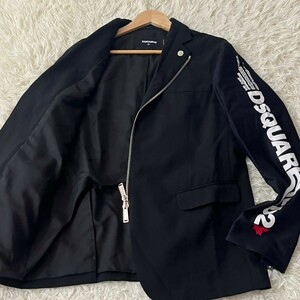 DSQUARED2 ディースクエアード ライダースジャケット 袖切替デザイン 袖ロゴライン入り ジップアップ ブラック 黒 ウール 50