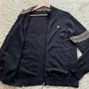 美品/希少 Lサイズ●BURBERRY BLACK LABEL バーバリーブラックレーベル ドライバーズニット ノバチェック ホースロゴ カシミヤ混