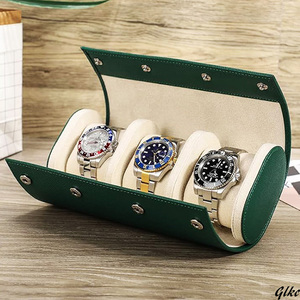  watch box auger nai The -,3 slot present watch roll travel case display storage leather case 