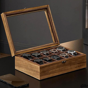  clock case 10ps.@ watch box accessory storage present birthday gift wooden wristwatch storage collection case transparent window 