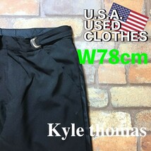 BP2-711★W78センチ位★アメリカ古着★格安★【Kyle thomas】アジャスター付き タキシードパンツ【28R メンズ S】ブラック 側章パンツ_画像1