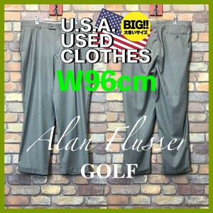 BP2-904★W96センチ位★USA古着★海外BIGサイズ★【Alan Flusser GOLF アランフラッサー】2タック スラックス【W38 メンズ XL】オリーブ