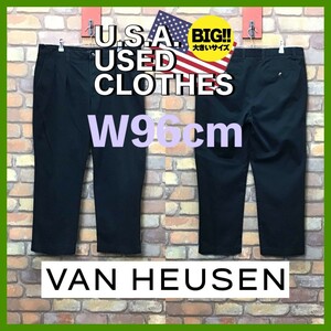 BP2-786★W96センチ位★格安★USAビッグサイズ★【VAN HEUSEN】2タック チノパン【W36 メンズ XL】濃紺 ネイビー US古着 ワーク アウトドア