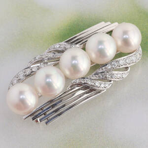 K14 WG Mikimoto ... pearl 8mm 8.0-8.2mm diamond obi . pearl MIKIMOTO. tree book