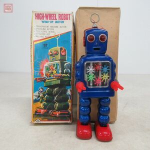 吉屋 HIGH-WHEEL ROBOT ブリキ ゼンマイ式 当時物 玩具 K.O 動作確認済【20