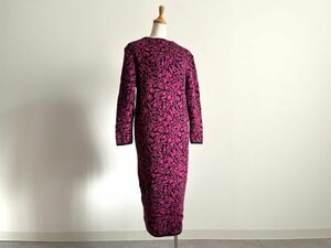 Christian Dior◆黒ラベンダーカラーのフラワーデザインウールニットワンピース　ディオールでは中々ないロングウールニット