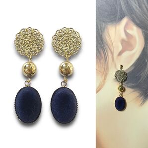326.ゴールド透かし×ネイビーピアス(イヤリング変更可)ハンドメイド