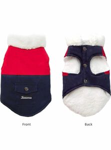 MAMORE 犬服 犬綿服コート ジャケット 犬用裏起毛 レッドブルー　M ドッグウェア 防寒着 