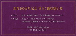 ★東京會舘　創業100周年記念　株主優待割引券　2024/8/末まで★