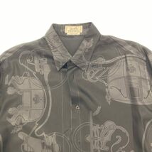 エルメス シャツ ロングスリーブ 総柄 シルク100％ サイズ42 ブラック系 HERMES【AFB22】_画像2