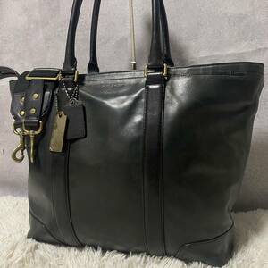 1円 COACH コーチ トートバッグ ビジネスバッグ レザー 本革 ブラック 黒 大容量 2way メトロポリタン チャーム 金具 ビジネス メンズ 