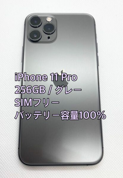 iPhone 11 Pro／256GB／SIMフリー／グレー／バッテリー100%