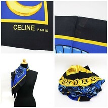 48743 セリーヌ スカーフ ブラック×ブルー 凱旋門柄 中古 ABランク CELINE | レディース_画像3