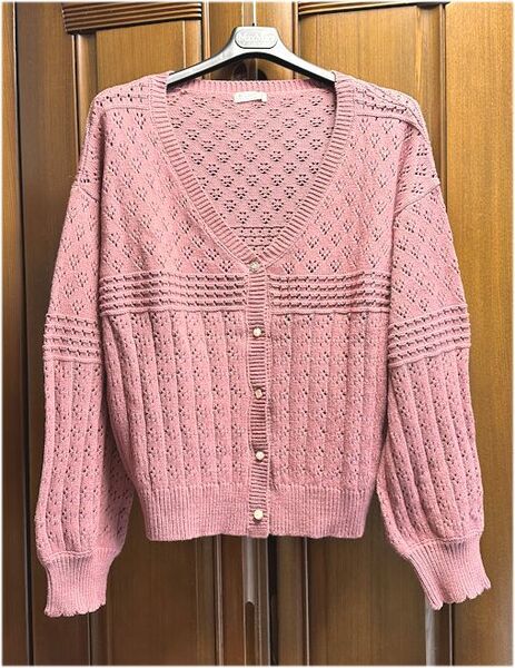 最終価格★axes femme アクシーズファム★レースニット・カーディガン・パール・フラワー・ビジューボタン・ピンク系・フリーサイズ★美品