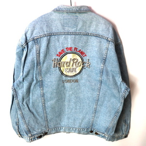 90s HARD ROCK CAFE ハードロックカフェ ロンドン 刺繍プリント デニムジャケット(メンズ XL)