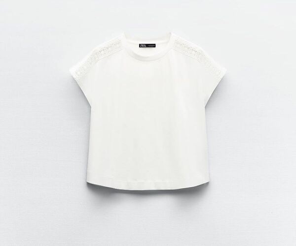 ZARA ザラ半袖Tシャツ S コントラストビジュートリムTシャツ　新品未使用