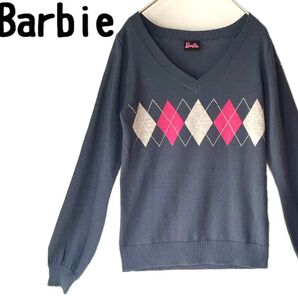 Barbie ハービー ウールブレンドアーガイルVネックセーター M Blue ゴルフ