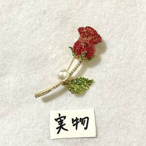 薔薇 ブローチ パール キラキラ 花びら ローズ ゴージャス 綺麗 バラ 植物 バッグ 鞄 カバン ジャケット 贈りもの 新品