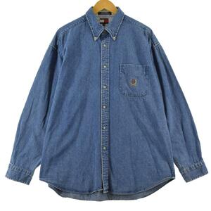 古着 90年代 トミーヒルフィガー TOMMY HILFIGER 長袖 ボタンダウンデニムシャツ メンズXXL ヴィンテージ /eaa308385 【SS2403】