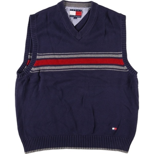 古着 90年代 トミーヒルフィガー TOMMY HILFIGER ボーダー柄 Vネック コットンニットベスト メンズL ヴィンテージ /eaa374951 【SS2403】