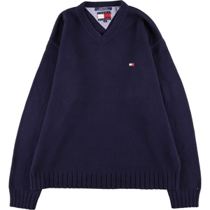 古着 90年代 トミーヒルフィガー TOMMY HILFIGER Vネック コットンニットセーター メンズXXL ヴィンテージ /eaa364407 【SS2403】