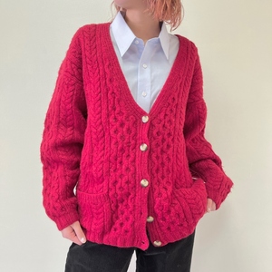 古着 MARSN LANDING HAND KNIT ハンドニット ケーブル編み ウールニットカーディガン レディースM /eaa383412 【SS2403】