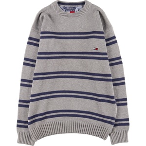 古着 90年代 トミーヒルフィガー TOMMY HILFIGER ボーダー柄 コットンニットセーター メンズL ヴィンテージ /eaa367926 【SS2403】