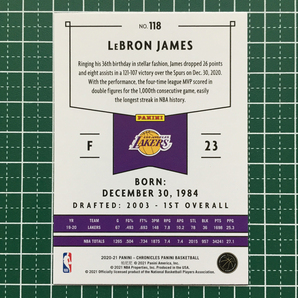 ★PANINI 2020-21 NBA CHRONICLES #118 LEBRON JAMES［LOS ANGELES LAKERS］ベースカード「PANINI」★の画像2